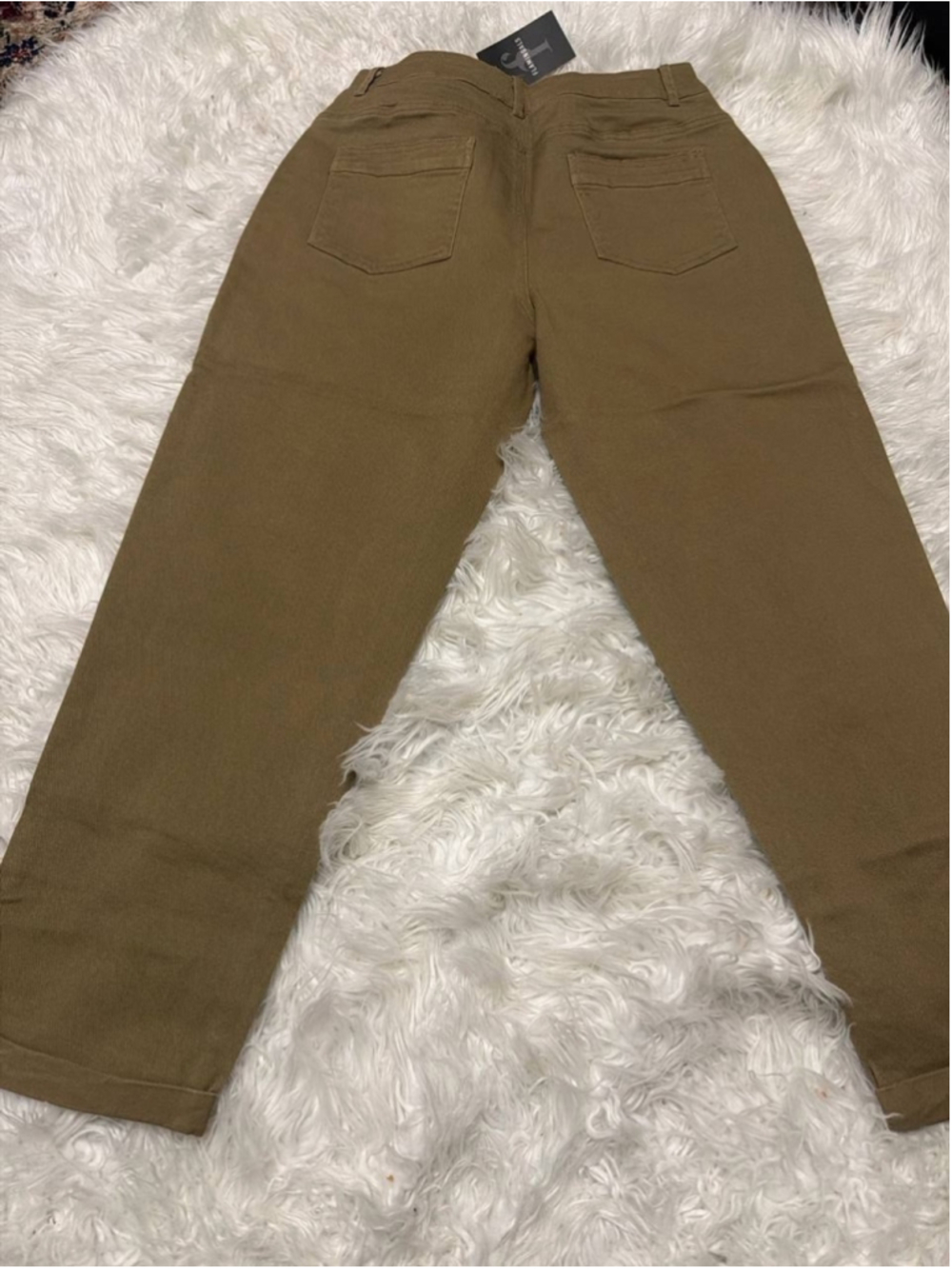 Solid Patch Pocket Dual Button High Rise Straight Leg Crop Pants L - Picture 3 of 6